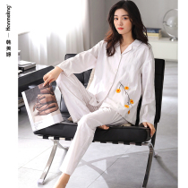 Pajamas Ladies Spring Long Sleeves 2022 Cotton White Korean Edition Fresh Cardigan Homewear Spring and Autumn Plus Size Set
