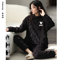 Coral fleece pajamas women 2021 new autumn winter thickened warm high neck flannel homewear spring and autumn set