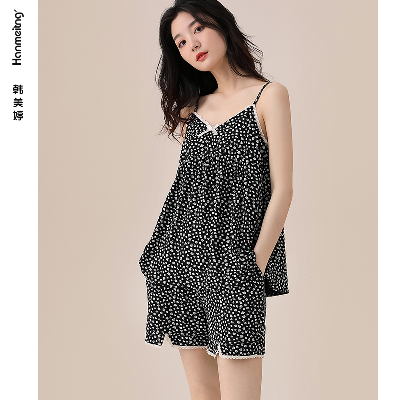 Modale Pajamas Women's Summer Thin sexy V collar Sling Shorts Suit Little Crummy summer cool Home Home Clothes