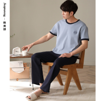 Mens Pajamas Cotton Spring Summer 2022 Short Sleeves Trousers Loungewear Summer Plus Size Mens Cotton Set