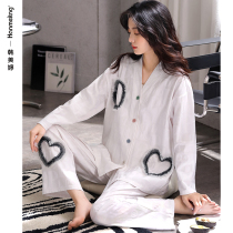 2022 Spring and Autumn Pajamas Ladies Long Sleeve Cotton Korean Version Sweet Out Homewear Spring Plus Size Set