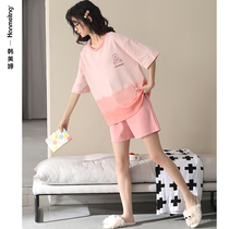 Pajamas women summer cotton pink age-reducing short-sleeved loungewear summer cotton shorts oversized cute two-piece set