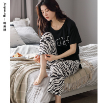 Pajamas Womens Summer Thin Modal 2022 New Short-Sleeved Cropped Pants Cool Homewear Long Pants Set Summer