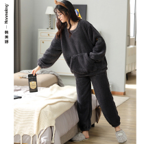 Autumn Winter Coral Fleece Pajamas Women 2022 New Thickened Flannel Homewear Winter Two-Piece Set