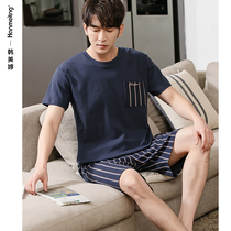 Pajamas Mens Summer Thin 2022 New Cotton Short Sleeve Shorts Loungewear Striped Plus Size Summer Set