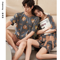 Couples pajamas summer cartoon cotton short sleeves shorts loungewear women summer thin cotton plus size mens set