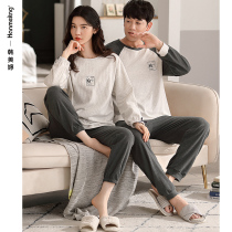 Couples pajamas spring and autumn cotton 2022 new long sleeves cotton plus size mens and womens homewear can be worn outside set