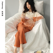 2022 new cotton pajamas womens spring and autumn long sleeves large size Korean version gradient solid color womens home wear set