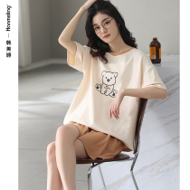 Cartoon cotton pajamas women summer thin short sleeve shorts plus size two piece set cotton cute summer homewear