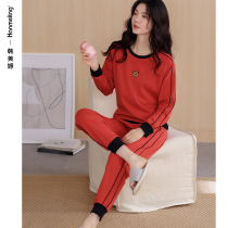 2022 new pajamas spring and autumn womens cotton long sleeves sports casual can go out homewear autumn set