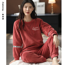 Coral fleece pajamas ladies winter thickened plus fleece honned year warm flannel home wear winter plus size set