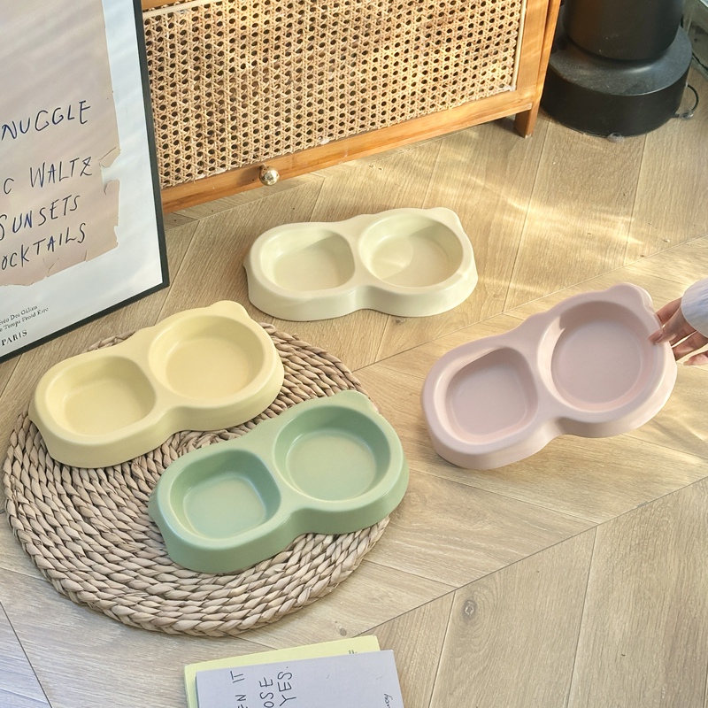 Pet Ceramic Double Bowl Cat Drinking Water and Food Bowl Anti-Spill Food Bowl Rice Bowl Water Bowl Dog Bowl Cat Pet Supplies