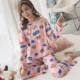 Bộ đồ ngủ nữ mùa xuân và mùa thu cotton cho sinh viên Hàn Quốc tươi mát và đáng yêu dài tay mùa đông mặc nhà mùa hè