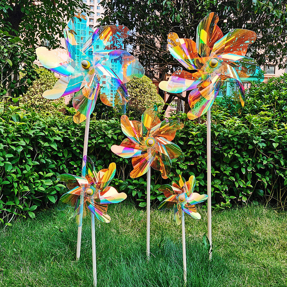 Kindergarten Net Red Windmill Decoration Outdoor Rotating String Hanging Decoration Large Wooden Pole Small Wind Car Toy Children Creativity
