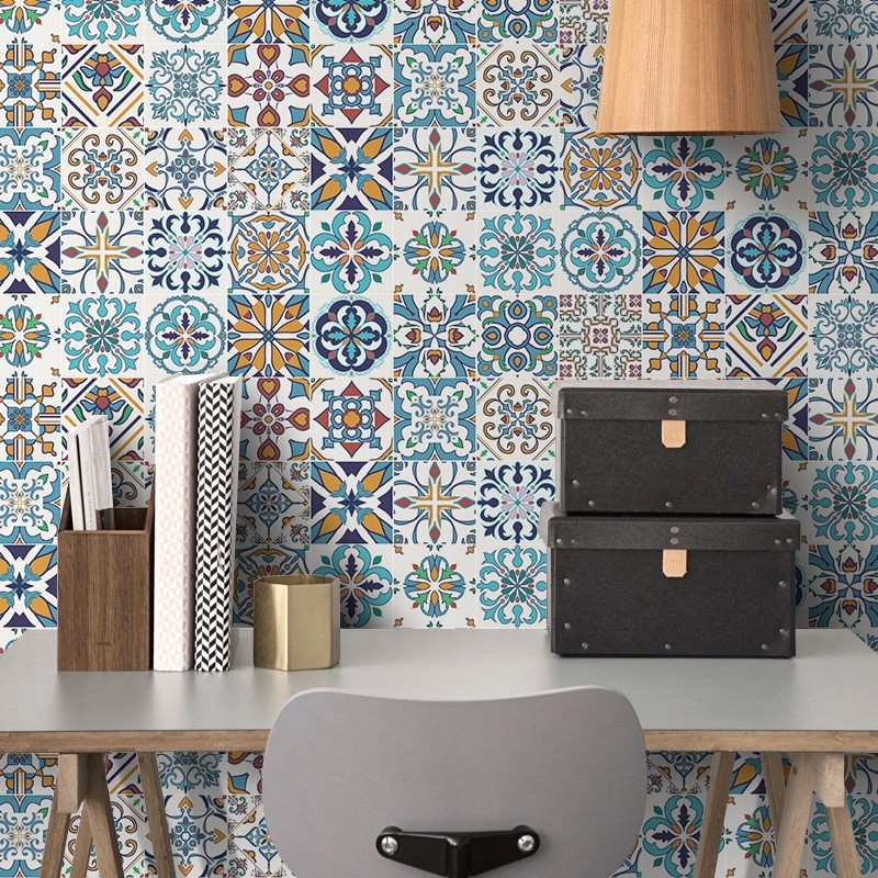 Kitchen Anti-Oil Stickers Bathroom MAKEUP ROOM WATERPROOF TILE STICKERS PAPER ANTI-SLIP FLOOR STICKLER DECO SELF-ADHESIVE WALL STICKER WALLPAPER