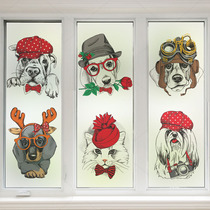 Cartoon hand-painted cute animal frosted glue-free static light transparent opaque glass stickers childrens doors and windows stickers