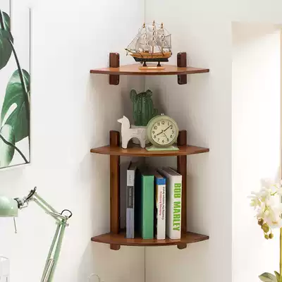Household wall corner corner corner bookshelf Simple corner triangle shelf Single double bamboo and wood frame MR07