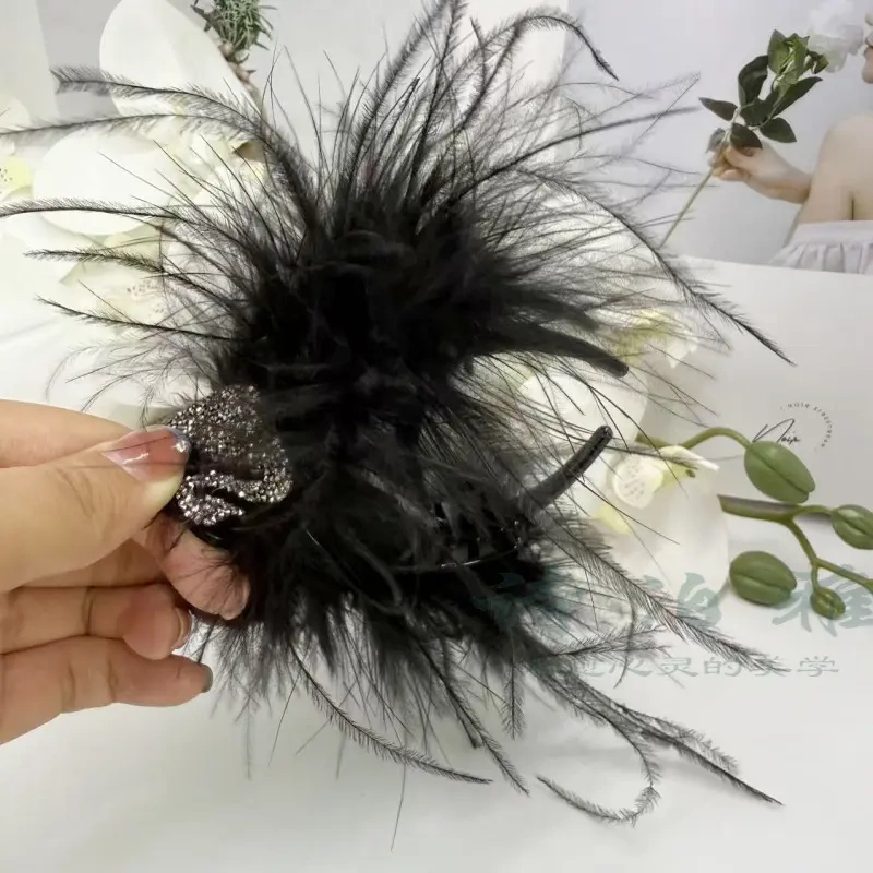 Little Swan Feather Hair Clip Ostrich Feather Bun Clip