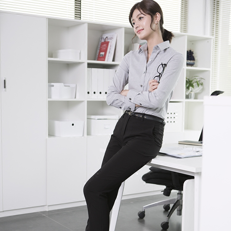 OFFIY-Grey Thickened Cotton Advanced Professional Dress Oxford Long Sleeve Shirt