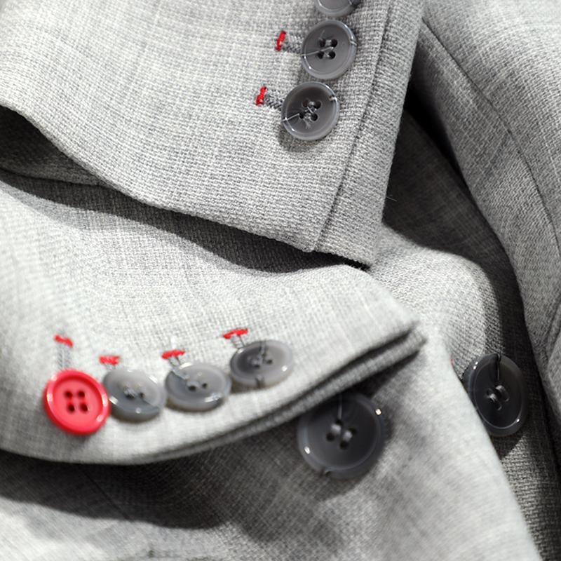 OFFIY-High-end Italian light gray contrast button mid-length wool professional small suit jacket women's spring new