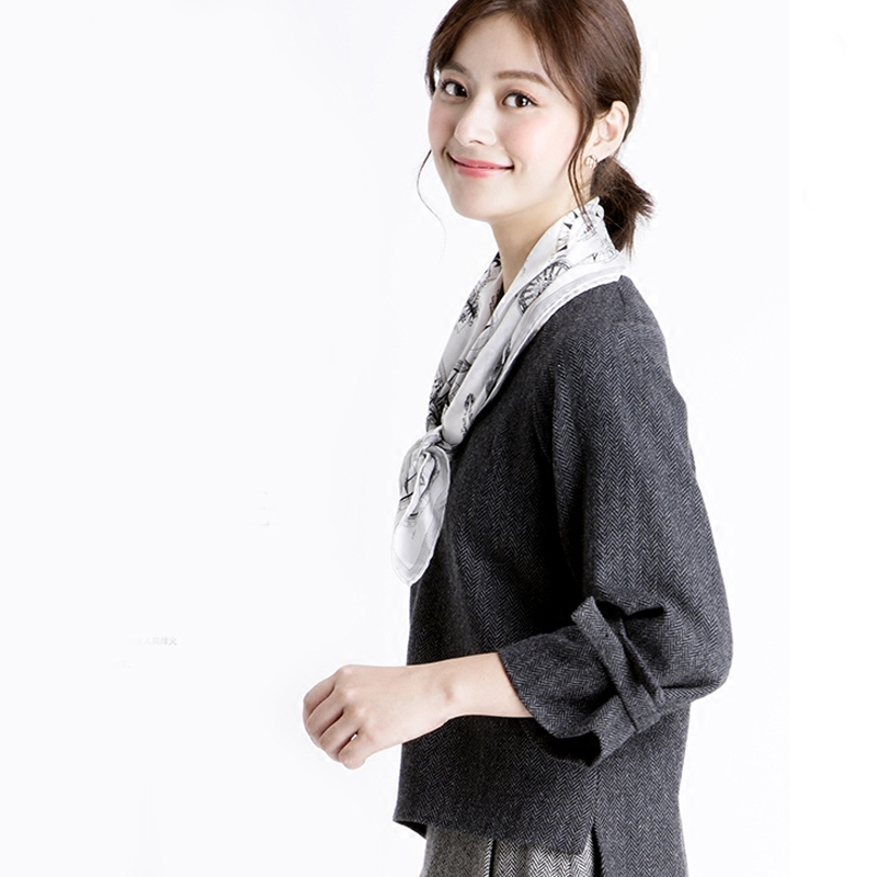 OFFIY-classic compass pattern black white 100% mulberry silk scarves for professional business OL Japanese silk scarves