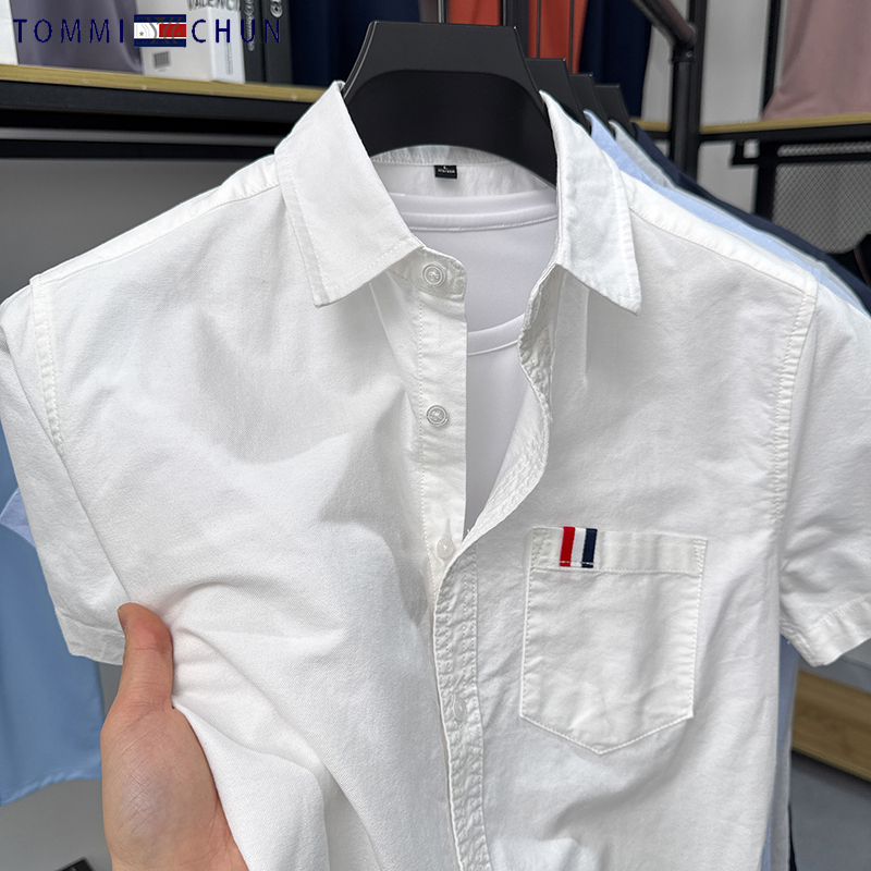 【100% Cotton】Tommy Men's Short-Sleeve Shirt Pure Cotton 2025 Summer New Casual Shirt for Young and Middle-Aged Men