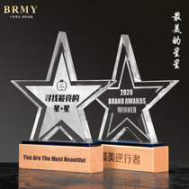 Five-pointed Star Crystal Trophy Medals Customized Glass Enterprise Employees Tomorrow Star Authorization Medal Letters