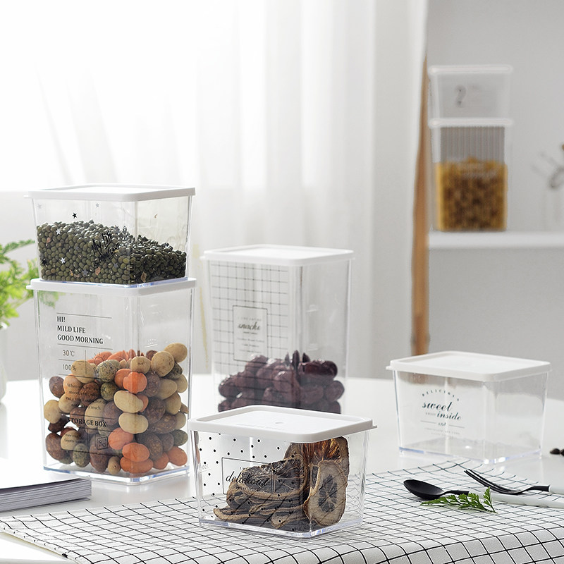 Nordic Wind Transparent Plastic Seal Tank Home Food Grocery Storage Tank Tea Kitchen Creative storage box square