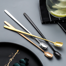 Korean style 304 stainless steel coffee spoon Creative ice cream spoon Long handle mixing spoon Dessert spoon Square head ice spoon