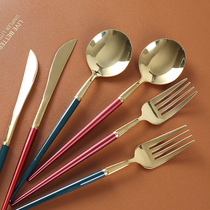 Han Style Light Extravagant 304 Stainless Steel Western Dining Steak Knife Fork Spoon Chopsticks Nordic Home Plate Western Dining Cutlery Suit