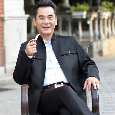 爸爸外套春装薄款中老年上衣休闲商务夹克