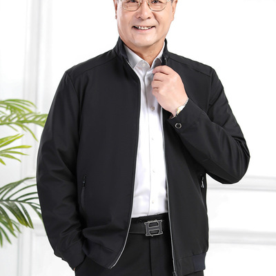 爸爸外套春装中老年上衣薄款夹克休闲商务