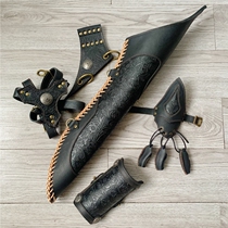 (Set) Genuine leather cowhide archery recurve hunting quiver quiver portable back waist arm guard finger protector