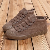 Human-oriented high-top canvas shoes mens all-match plus velvet warm board shoes 2020 winter new Korean boys cotton shoes