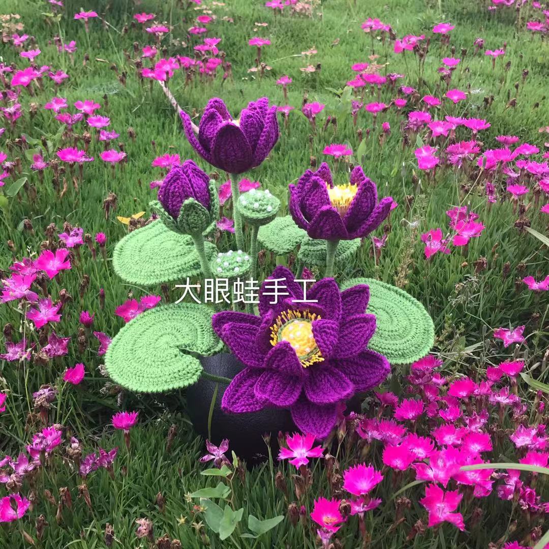 Large Eye Frog Hand Lotus Lotus Lotus 3 Tea Table Bonsai Pendulum with wool thread crochet knitted diy hand for material bag-Taobao