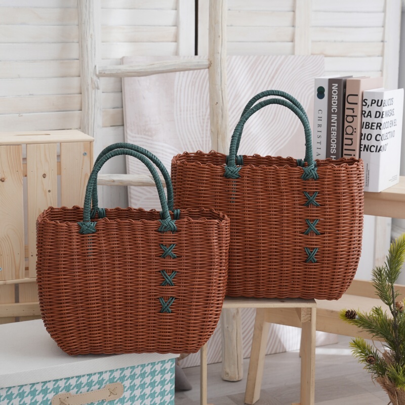 New Style Handmade Imitation Rattan Vegetable Basket, Household Fruit Basket, Supermarket Shopping Basket, Picnic Picking Basket, Trendy Handbag New Style Handmade Imitation Rattan Vegetable Basket, Household Fruit Basket, Supermarket Shopping Basket, Picnic Picking Basket, Trendy Handbag