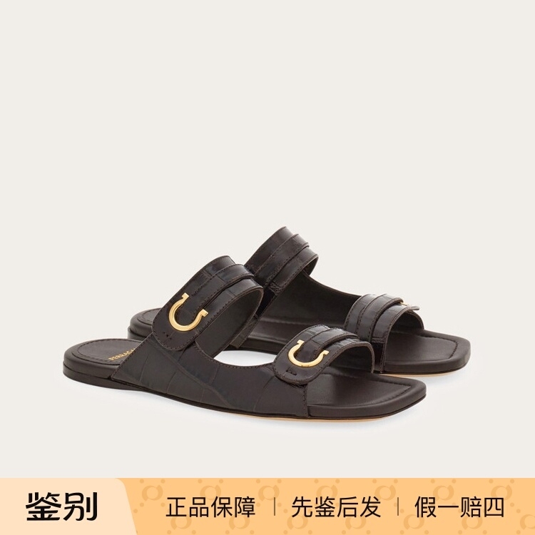 Brand New Genuine Ferragamo Crocodile Pattern Leather Sandals Flat Shoes Slippers 774580
