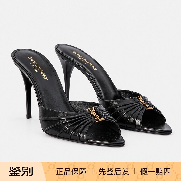Saint Laurent Ysl Lambskin Open-Toe Sandals High Heels Mules Women's Model 799606