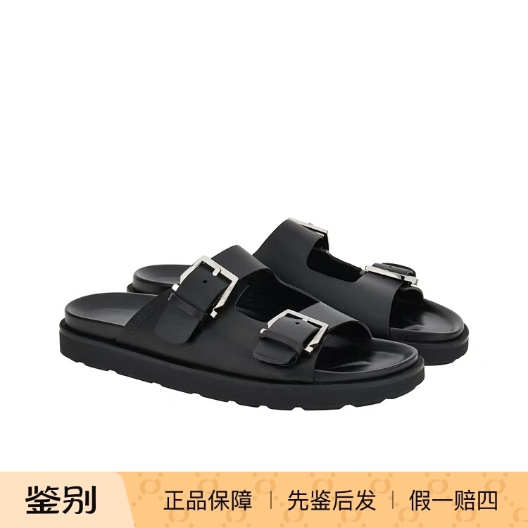 Brand New Genuine Ferragamo Double-Strap Open-Toe Slip-On Flat Shoes for Men 765031