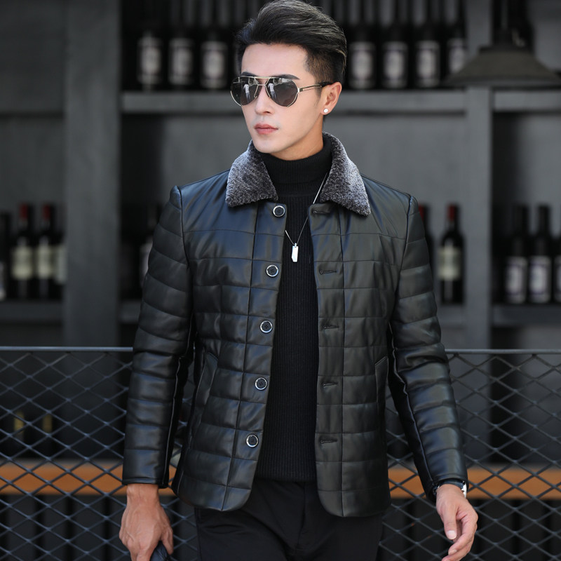 Haining Genuine Leather Jacket Men's Short Slim Down Jacket Men's Wool Lapel Sheep Leather Jacket Fur Jacket Winter