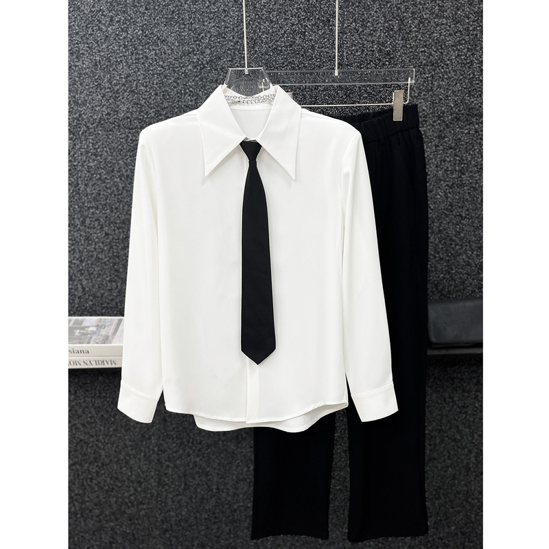 High-End Solid Color Tie Shirt for Men with Shoulder Pads, Simple and Loose-Fitting, Suitable for Layering, Casual Wear, Wedding Suits, and No-Iron Shirts