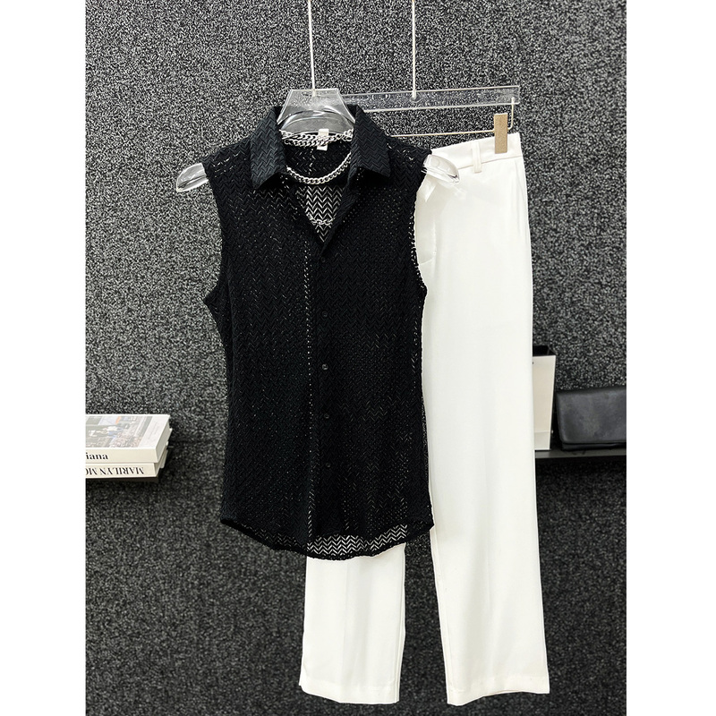 Summer New Style See-Through Sleeveless Shirt for Men, Korean Version, Slim Fit, Casual Vest Shirt, Fashionable Versatile Tank Top