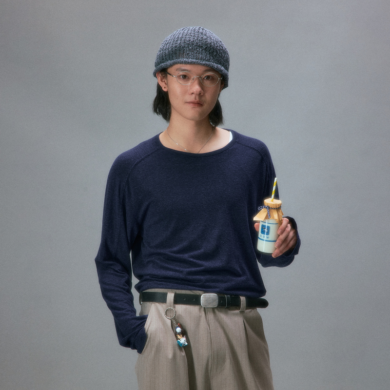 Chemical Products Japanese Traditional Loom Cotton Knot Long-Sleeve T-Shirt T3_Blu/Crm_Longsleeves