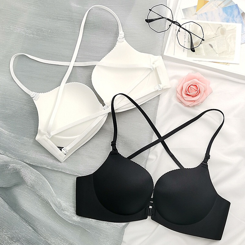 Victoria Bra Seamless Front Buckle Cross-Back Sexy Lingerie for Women with Thin Straps, Small Bust, Push-Up, Summer Thin Style