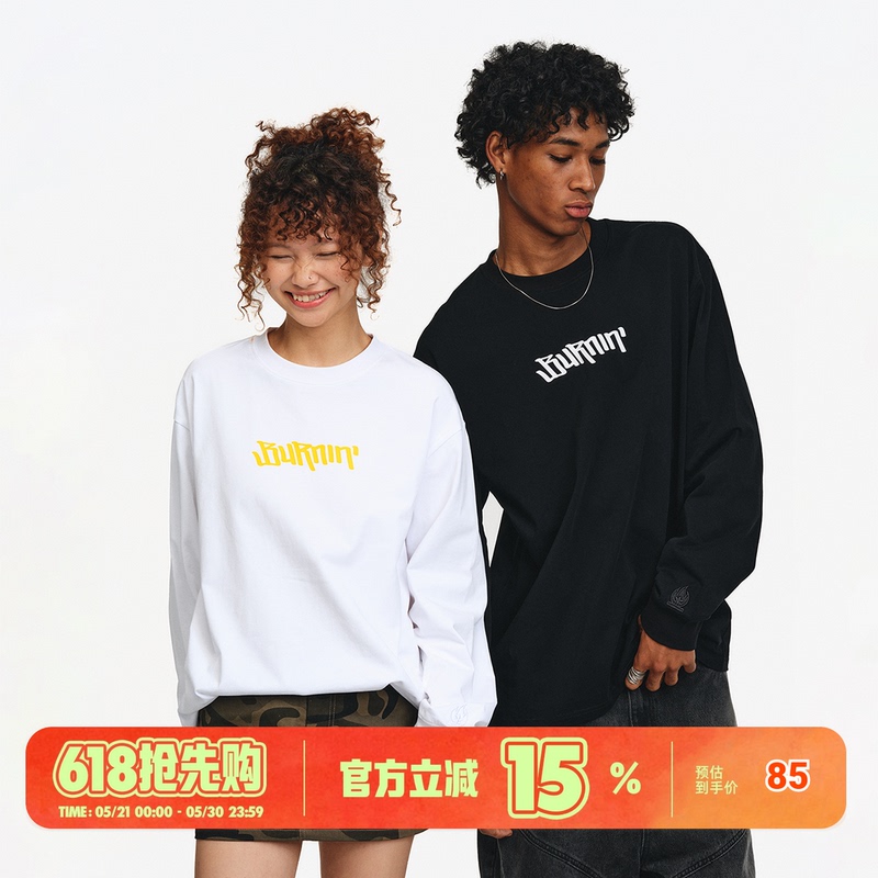 Burnin* Little Flame Long Sleeve T-Shirt for Men and Women, Pure Cotton, Spring/Summer New Style, Loose Fit, Couple's Top, American Style Base Shirt, Trendy Burnin* Little Flame Long Sleeve T-Shirt for Men and Women, Pure Cotton, Spring/Summer New Style, Loose Fit, Couple's Top, American Style Base Shirt, Trendy