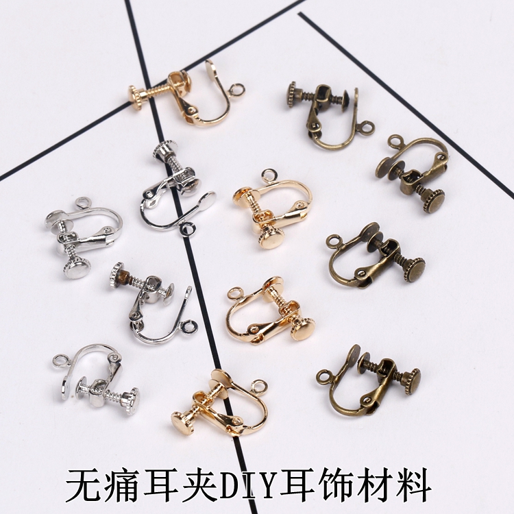 Painless no ear pierced copper 14mm button screw ear clip ear buckle strap hanging diy ear jewelry ring ring ear accessories material