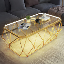 Nordic modern simple tempered glass coffee table Living room Rectangular small apartment Wrought iron marble creative lace few