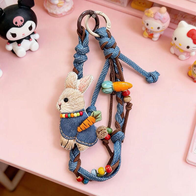 Exquisite Hand-Woven Phone Lanyard Wrist Strap, Contrasting Color Denim Rope Pendant, Keychain, Bag Accessory, Strap Style