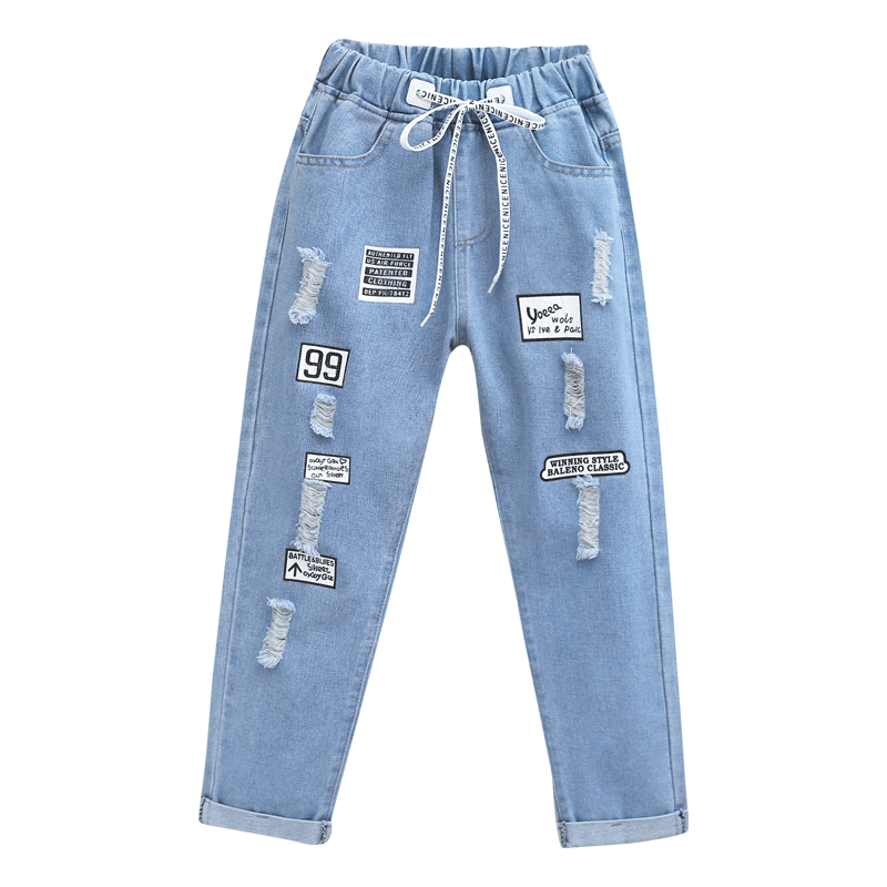 Girlpants 2020 vừa quần mới cho trẻ em mất-fitting Hàn Quốc phiên bản của quần jean lỗ Xuân Thu cho trẻ em bên ngoài mặc.