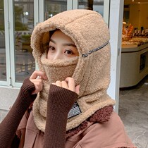 Winter warm Hood cap female ski face neck collar mask Northeast riding electric car wind and cold mask